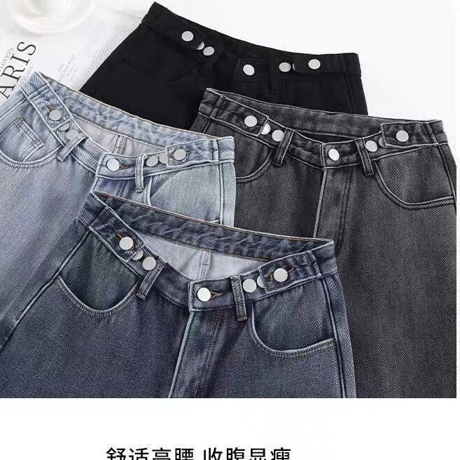 Thickened Fleece Lined Retro Women's Wide Leg Jeans Winter New Style Hong Kong Flavor Small Size Straight Cut Warm Trousers