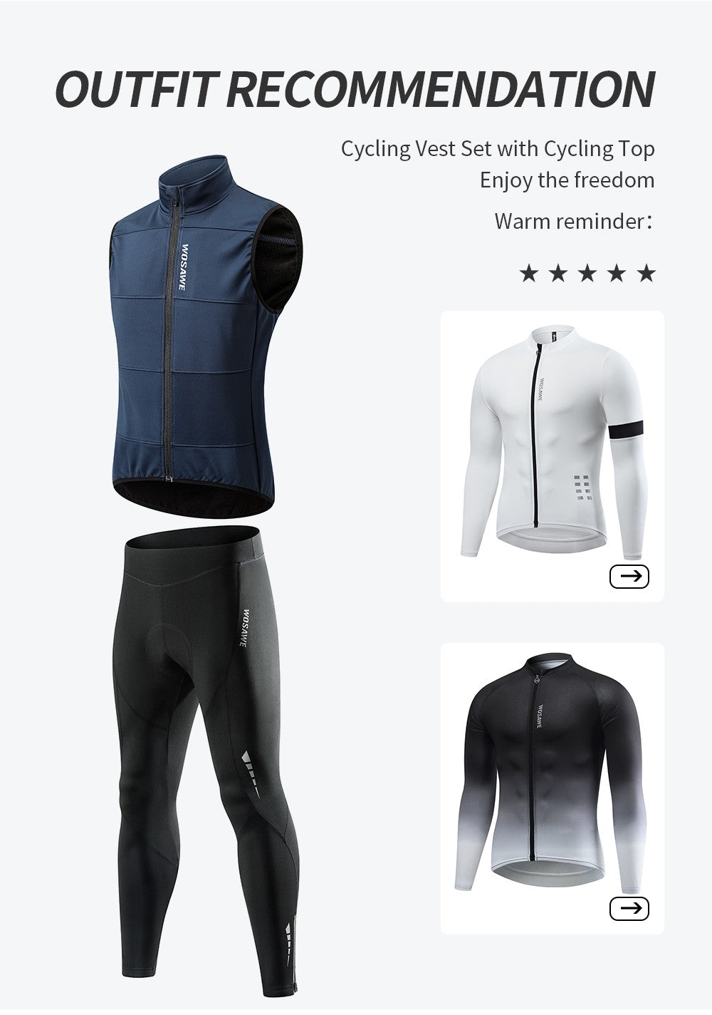 WOSAWE Cycling Jersey Set Winter Spring Vest Pants Sleeveless MTB Bicycle Clothing Warm Bike Jackets Thermal Fleece Suit