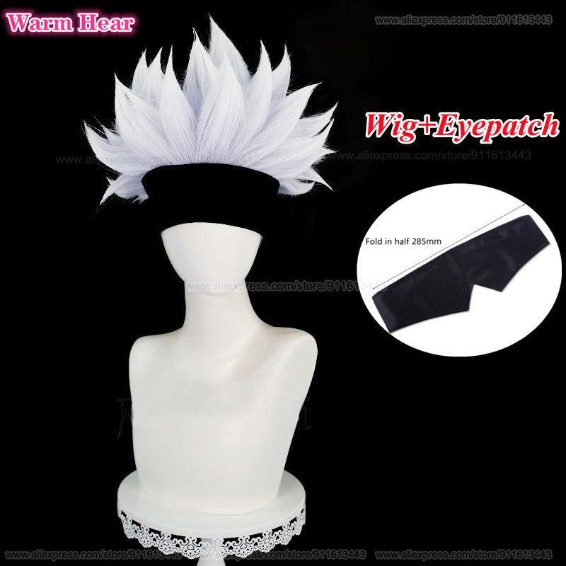 Gojo Satoru Synthetic Wig Anime COS Short Silver Purple Hair Eye Patch Cosplay Wig Heat Resistant Hair Halloween Wigs + Wig Cap