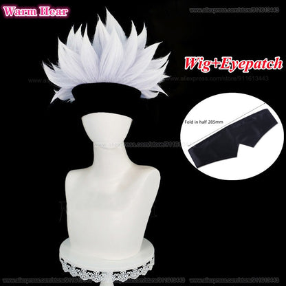 Gojo Satoru Synthetic Wig Anime COS Short Silver Purple Hair Eye Patch Cosplay Wig Heat Resistant Hair Halloween Wigs + Wig Cap