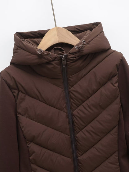 BSK&TRAF autumn and winter new women's hooded air cotton long-sleeved slim stitching light quilted down cotton jacket for women