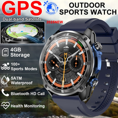 2025 Novo GPS Smartwatch Mapas Offline 4GB Memória Reprodutor de Vídeo Pulseira Inteligente Esportiva Militar Masculina à Prova d'Água 50m Safira