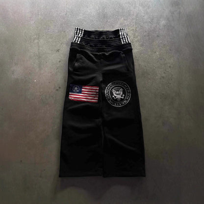 Calça Americana Masculina de Cintura Dupla, Calça da Moda de Rua, Calça Masculina com Letras Bordadas Retrô Estilo Harajuku, Unissex