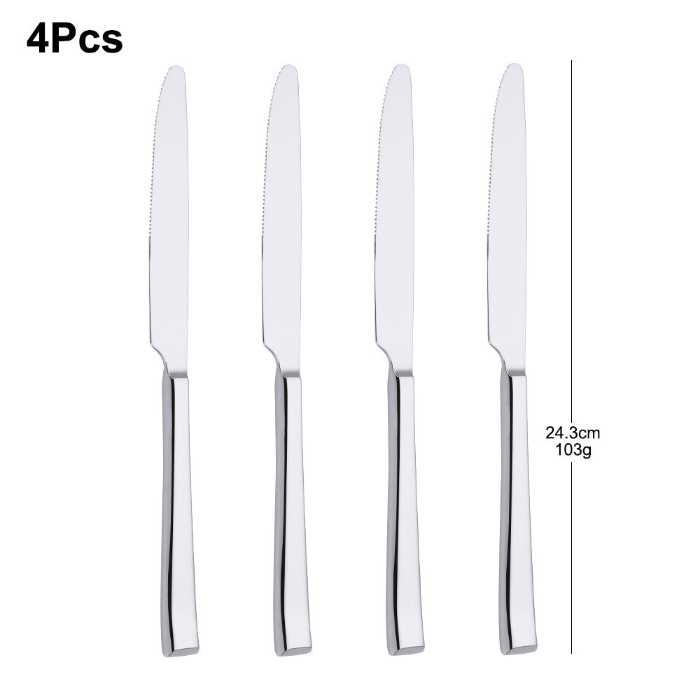 Faca de Jantar Dourada 2/4/6/12 Peças Conjunto de Facas Ocidentais Talheres Elegantes Prateados Louça Espelhada Aço Inoxidável 420 Facas de Mesa