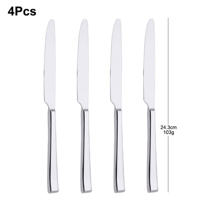 Faca de Jantar Dourada 2/4/6/12 Peças Conjunto de Facas Ocidentais Talheres Elegantes Prateados Louça Espelhada Aço Inoxidável 420 Facas de Mesa