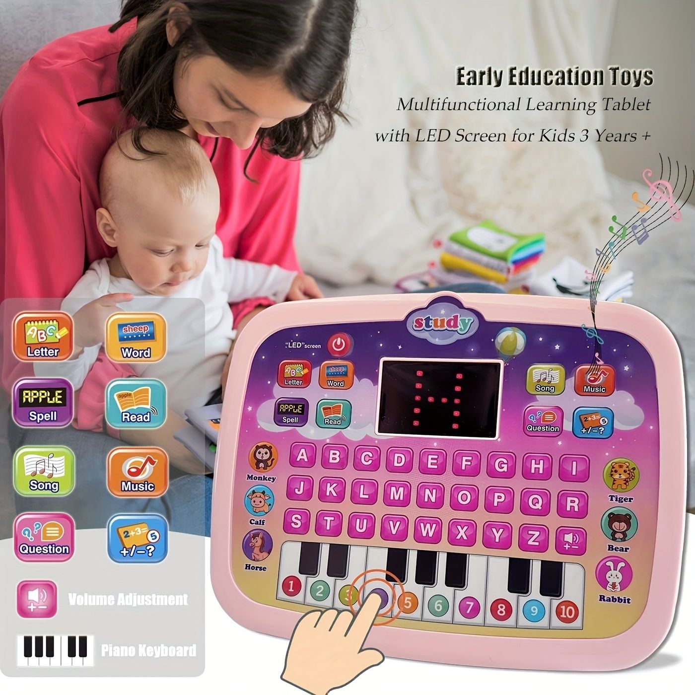 Kids Tablet Toddler Learning Mat With Led Screen Teaches Music And Math For Early Childhood Educational Electronic Toys