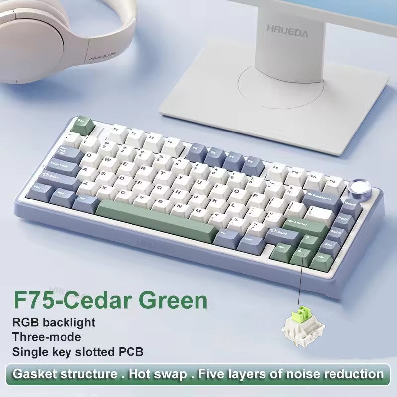 Teclado Mecânico Gamer AULA F75 RGB Layout 75% Personalizado Gravação Lateral Montagem Gasket 80 Teclas Keycaps PBT Gradiente