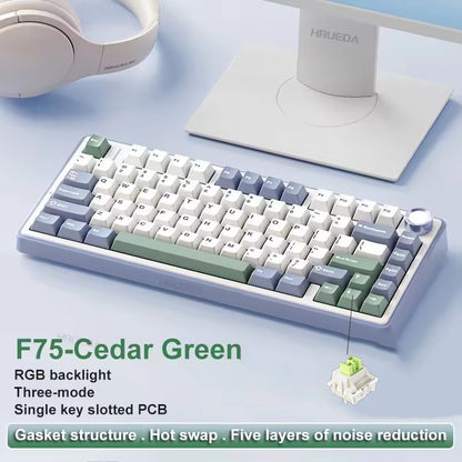 Teclado Mecânico Gamer AULA F75 RGB Layout 75% Personalizado Gravação Lateral Montagem Gasket 80 Teclas Keycaps PBT Gradiente