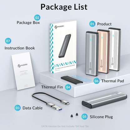 PHIXERO M.2 NVMe SATA SSD Enclosure Duplo Protocolo NVMe para Adaptador USB 10Gbps USB 3.1 Gen2 USB C Case Externo Liga de Alumínio