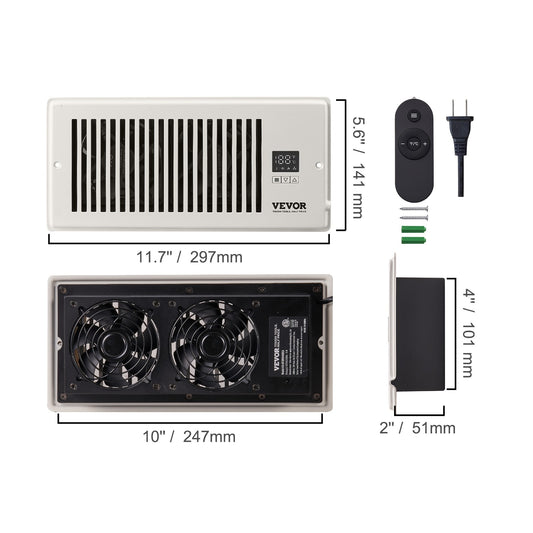 SucceBuy Booster Fan 4x12in Duct Fan 100CFM 10 Adjustable Speeds with LCD Smart Controller for Wall and Floor