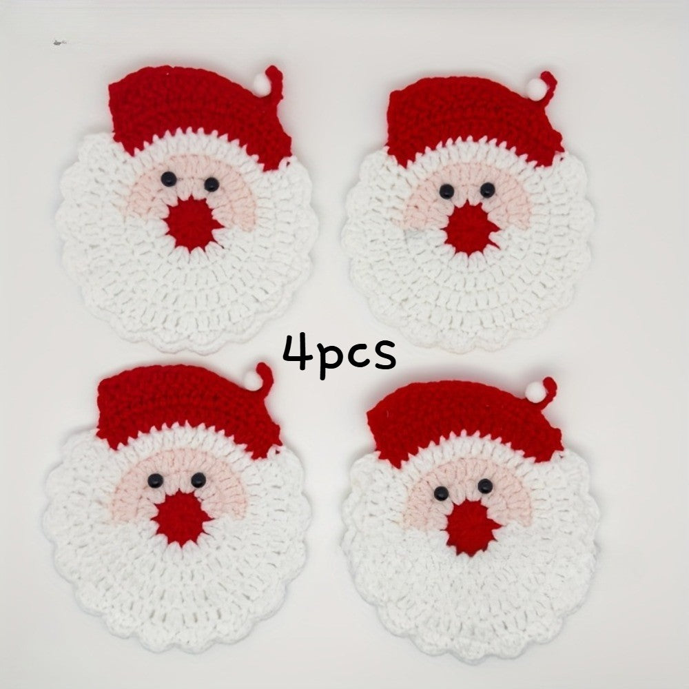 Handmade Crochet Santa Coasters Heat Resistant Drink Mats Uses for Holiday Table Decor Christmas Gift