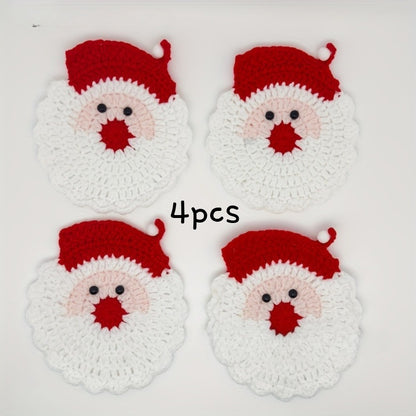 Handmade Crochet Santa Coasters Heat Resistant Drink Mats Uses for Holiday Table Decor Christmas Gift