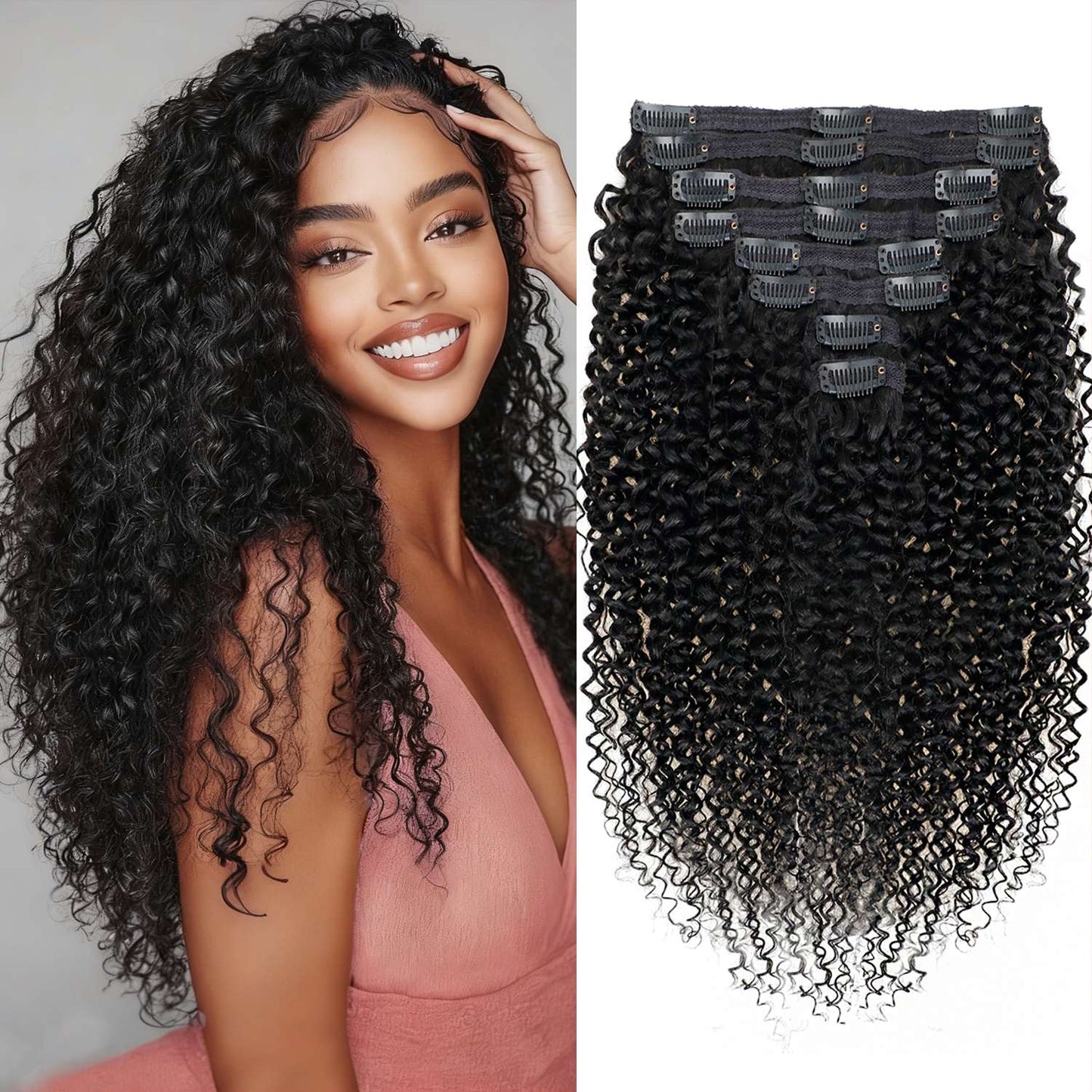 Extensões de Cabelo com Clipe Ondulado de Água Cabelo Humano Real Cacheado Profundo com Clipe para Mulheres 8 Peças 120G Extensões de Cabelo Humano Remy Brasileiro