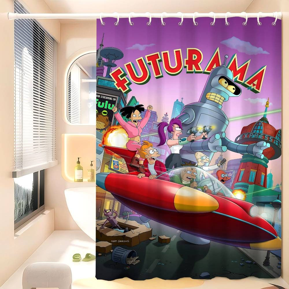 F-Futurama Anime White Shower Curtain, Bathroom Decorative Shower Curtain, Waterproof Shower Curtain With Hooks