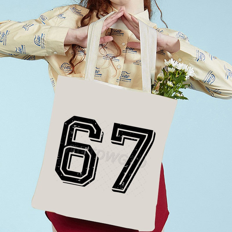 Fun Six Seven Trend 67 Number Creative Pattern Handbag Women Men Fashion Vintage Six Seven Tote Bags Birthday Gifts Shoulder Bag