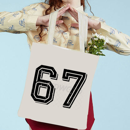 Fun Six Seven Trend 67 Number Creative Pattern Handbag Women Men Fashion Vintage Six Seven Tote Bags Birthday Gifts Shoulder Bag