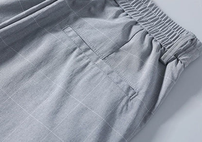 Male Suit Trousers Check Cooling Ice Silk Plaid Straight Up Clothes Offer Slacks Designer Men's Summer Pants Fabric 2025 Classic