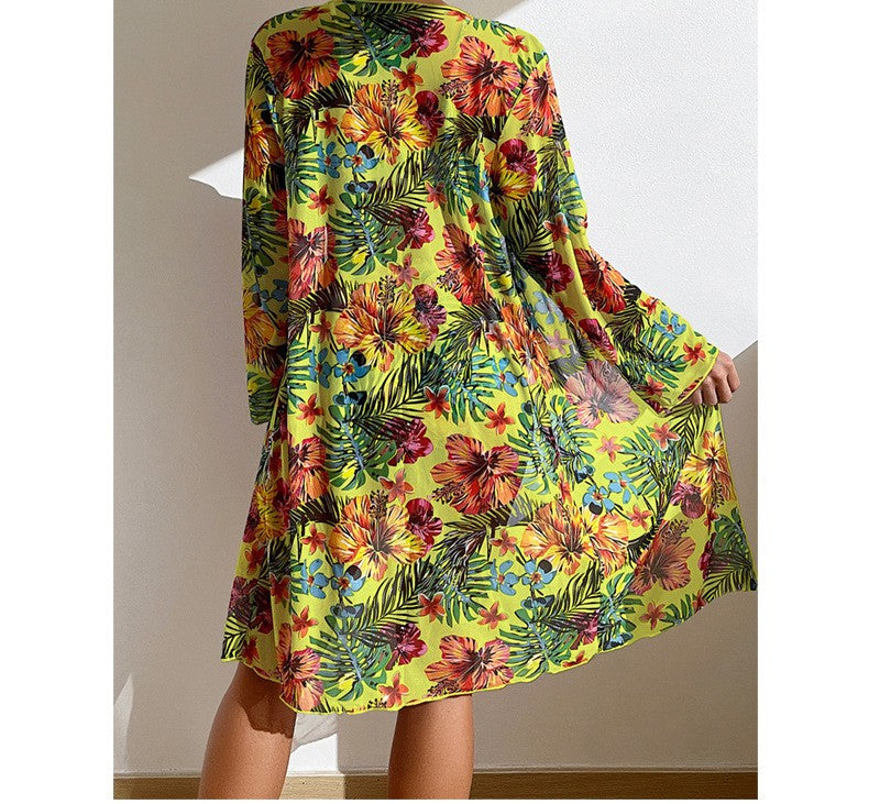 Bohemian Print Sexy Women's Beach Bikinis Three Pieces Bikini Set Cover Up Swimwear High Waisted Bikini Set Women Swimsuit 2025