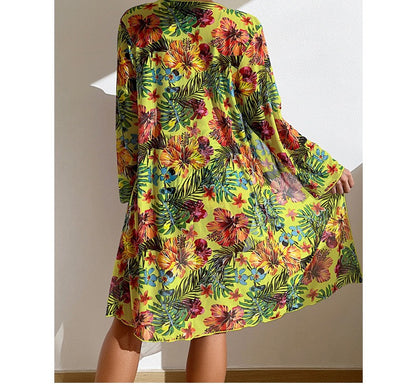 Bohemian Print Sexy Women's Beach Bikinis Three Pieces Bikini Set Cover Up Swimwear High Waisted Bikini Set Women Swimsuit 2025