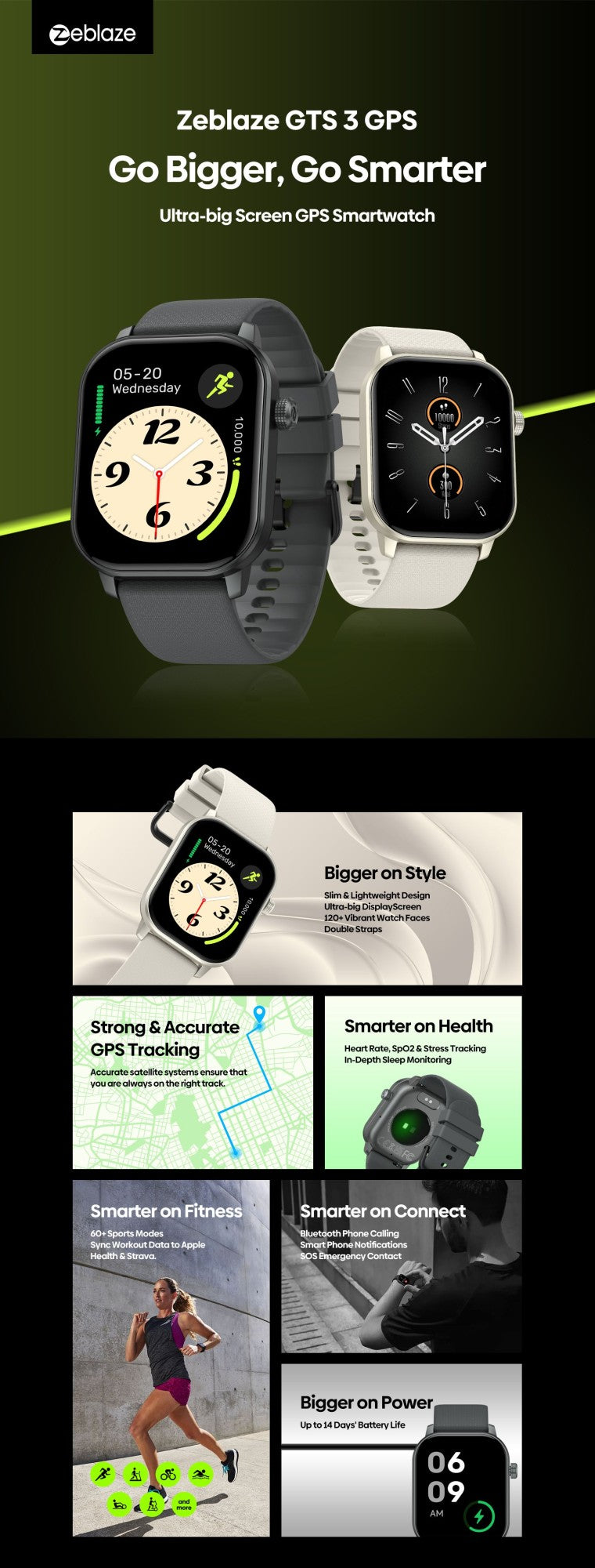 Novo Smartwatch Esportivo Zeblaze GTS 3 GPS 2,01" 2025 para Fazer/Receber Chamadas, Monitorar Frequência Cardíaca, SpO2 e Estresse