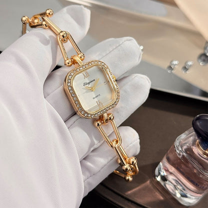 Luxury Minimalist Bracelet Watch Creative Square Multi-Faceted Glass Quartz Movement Chain Mid-century Small High-End Acces