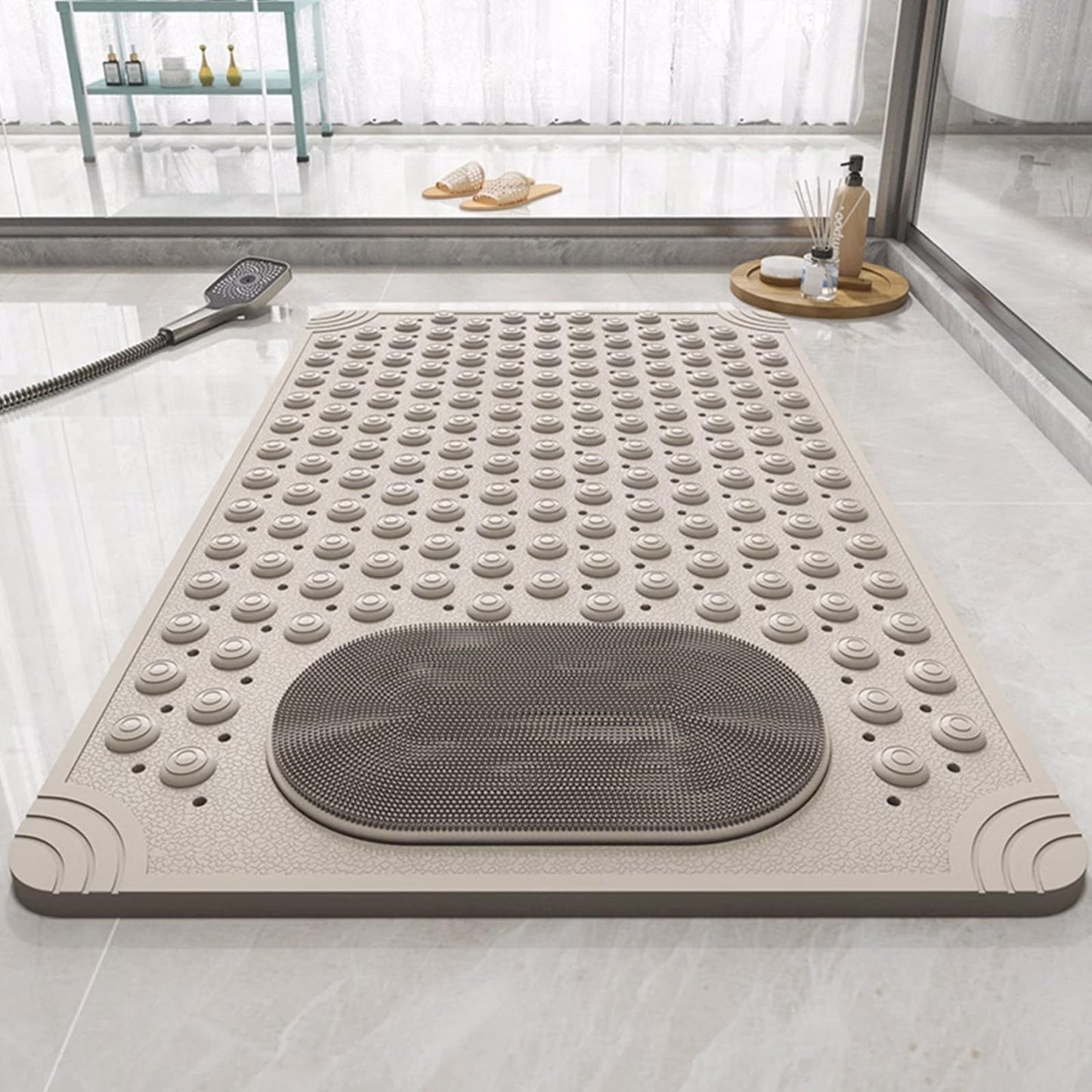 Anti-slip Shower Stall Mat Shower Room Mats with Suction Cup Non-slip Bath Rug Foot Massage Shower Carpet for Home Bathroom