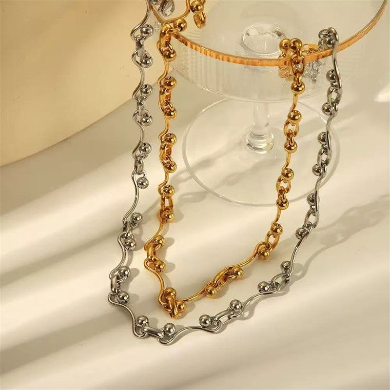 GANEMLY 316L Aço Inoxidável Metal Dourado Cor Contas Corrente Colar Pulseira Conjunto Para Mulheres Correntes Modernas Joias À Prova D'água Novo