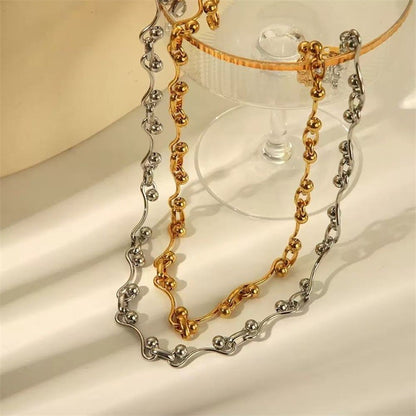 GANEMLY 316L Aço Inoxidável Metal Dourado Cor Contas Corrente Colar Pulseira Conjunto Para Mulheres Correntes Modernas Joias À Prova D'água Novo