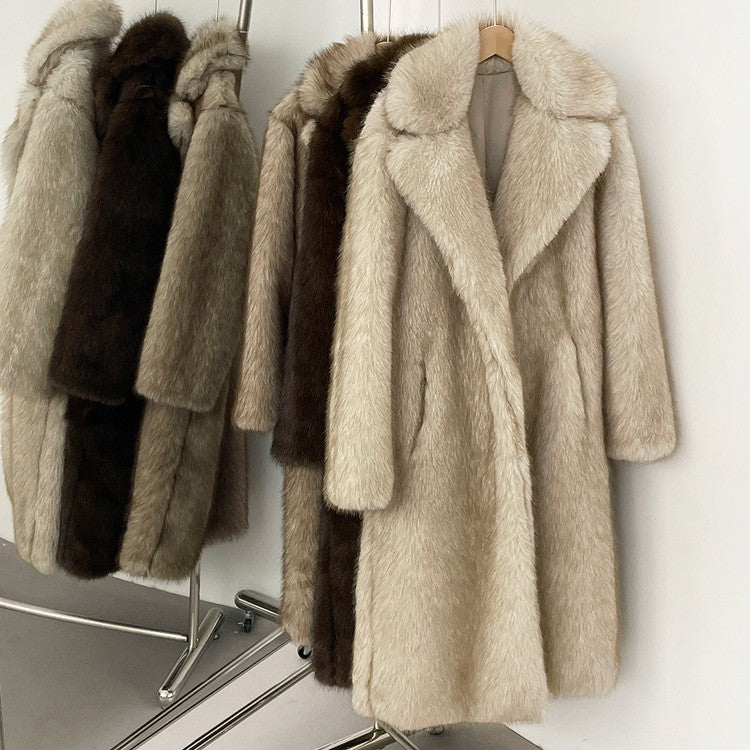 Mueyeruho 2025 Winter Women Faux Fur Jacket Coat Solid Khaki Long Sleeve Thick Warm Overcoat Outwear Fluffy Coat For Women