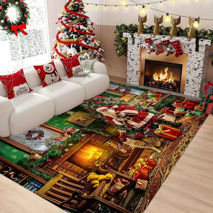 VIKAMA Red Festive Christmas Carpet Snowflake Bedroom Bedside Live Room Carpet Large Area Rugs for Living Room Home Decor