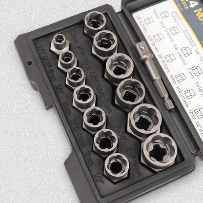 Conjunto de 14 Peças Extrator de Parafuso e Porca de Impacto, Aço Cr-Mo, Conjunto de Ferramentas Extratoras de Parafusos com Estojo de Armazenamento Sólido para Dropshipping Industrial