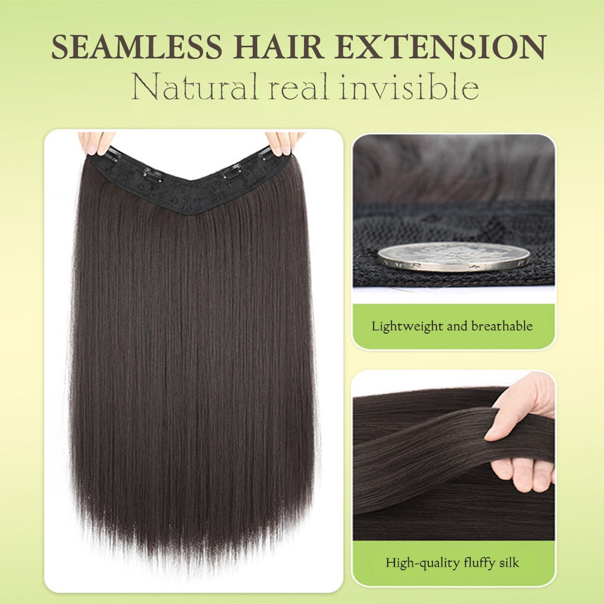 Difei 16-24 inch Synthetic Long Straight Hair Extension Piece Fashion Accessories Women's Clip Hair V-shaped Wig Piece