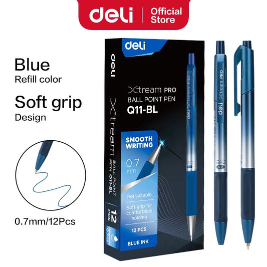 DELI Smooth Writing Ballpoint Pens 0.7mm Black and Blue Ink Pens 12PCS Pack of Retractable Ballpoint Pens for Office School Home