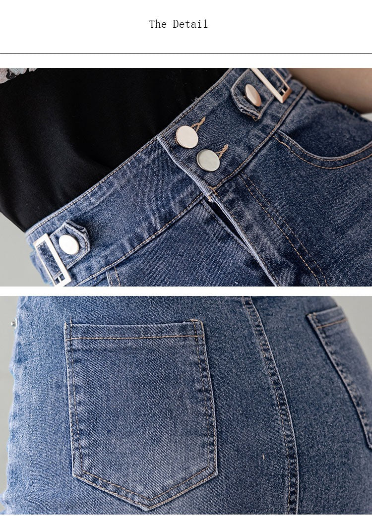 Autumn 2025 Plus Size Skirt For Women High Waist Large Size Slit Black Or Blue Jeans Skirts Korean Fashion Slim Jupe Femme