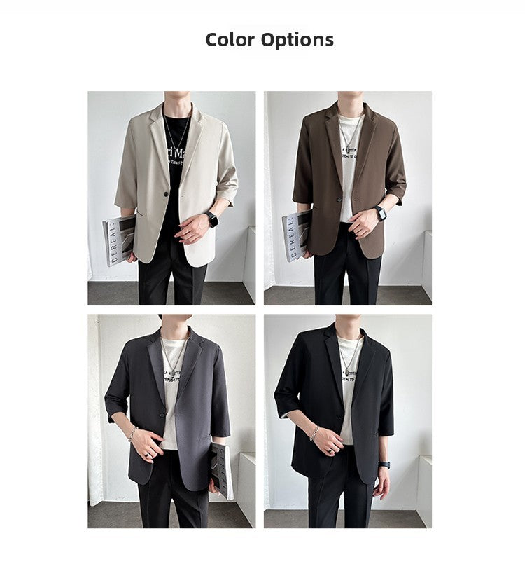 Men's Casual Seven-Five Sve Suit Jaet Thin Summer Faionable Korean Sle Five-Five ort Sve Small Western Clothes