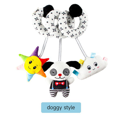 Baby Black And White Animal Hanging Toys Car Seat  Baby Spiral Activity Hanging Toys Plush Zoon Music BB Squeaker Rattles Gift