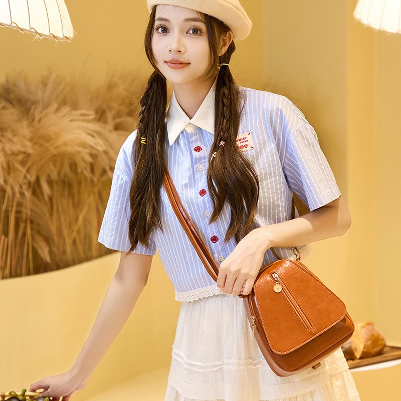 Fashion Women Mini Backpack Solid Color Soft Pu Small Backpacks Female Casual Outdoor Travel Rucksack School Baskpack for Girls