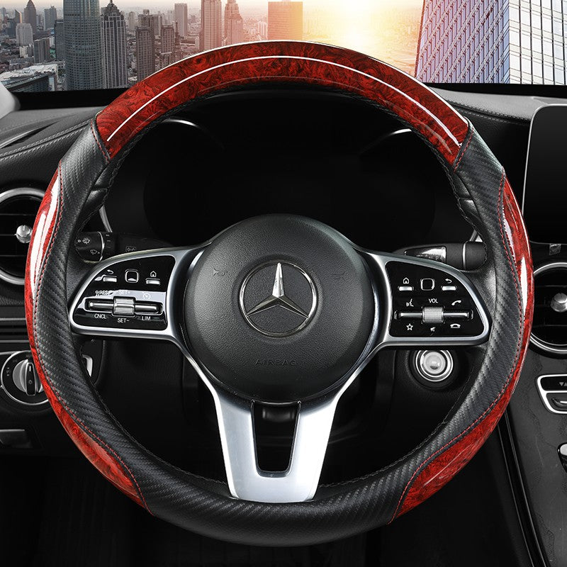Capa para Volante de Carro com Acabamento em Madeira de Pêssego Antiderrapante para Todas as Estações Capa Universal para Volante Automotivo  Serve em Volantes de 14,5-15"
