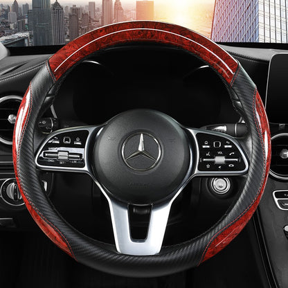 Capa para Volante de Carro com Acabamento em Madeira de Pêssego Antiderrapante para Todas as Estações Capa Universal para Volante Automotivo  Serve em Volantes de 14,5-15"