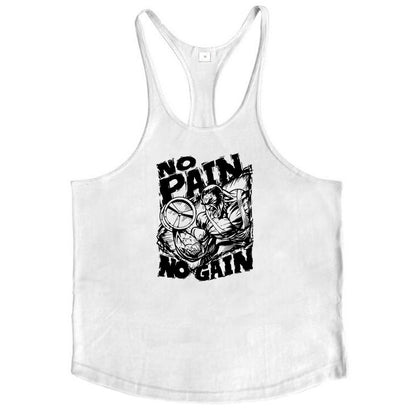 NO PAIN NO GAIN Print Gym Fitness T-Shirt Mens Bodybuilding Sport Sleeveless Vests Cotton Breathable Y-back Suspenders Tank Tops
