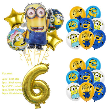 Anime Minion Themed Party Decorations Party Tableware Set Plates Cups Birthday Balloons Big Eye Yellow Man Party Favors Supplies