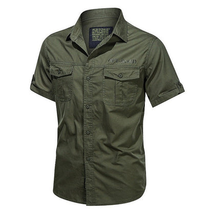 Summer military cargo shirt men's cotton wear-resistant loose short sleeved outdoor army tactical shirt multi pocket solid color