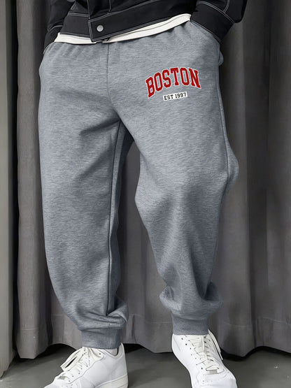 Boston Letter Est 1997 Printing Male Sweatpants Fashion Fleece Pant Trendy Jogging Britches Casual Comfy All-Match Long Pants