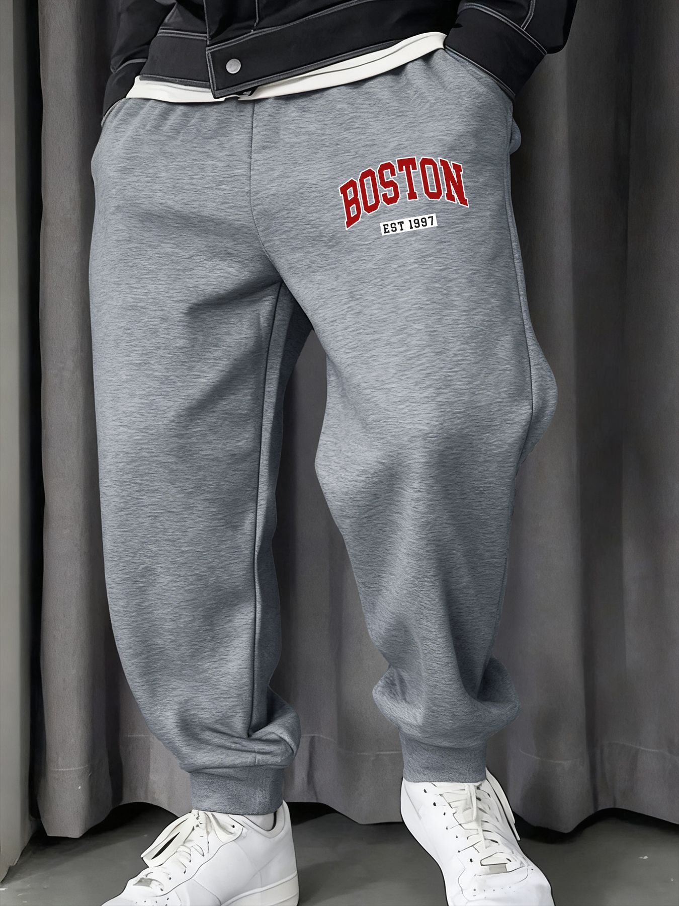 Boston Letter Est 1997 Printing Male Sweatpants Fashion Fleece Pant Trendy Jogging Britches Casual Comfy All-Match Long Pants