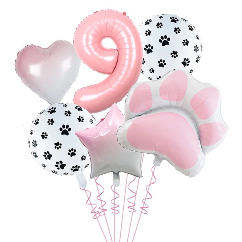 1set Animal Let's Pawty Dog Cat Paw Aluminum Balloon 32inch Pink Black Number Birthday Party Decorat Balloon Baby Shower Supplie