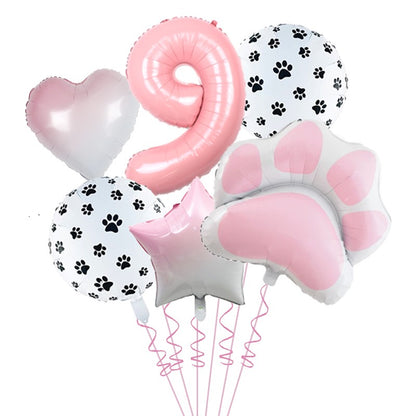 1set Animal Let's Pawty Dog Cat Paw Aluminum Balloon 32inch Pink Black Number Birthday Party Decorat Balloon Baby Shower Supplie