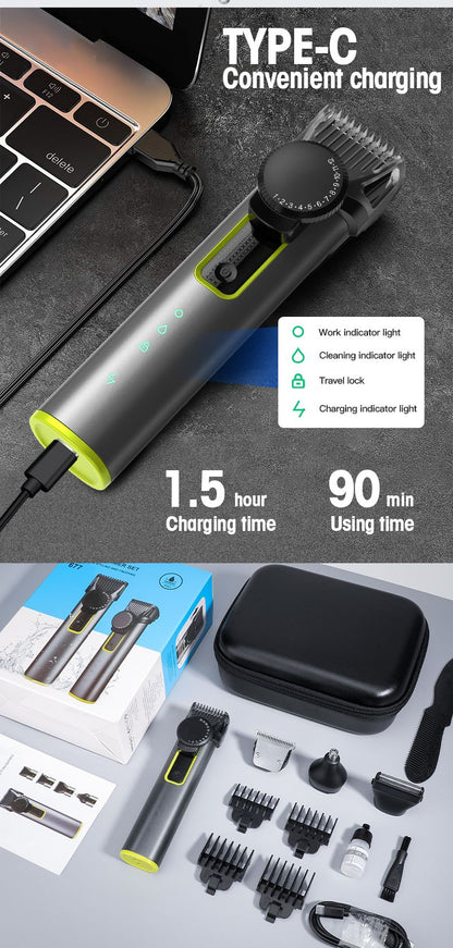 IRUIBEAUTY 4-in-1 Hair Trimmer Electric Hair Clipper IPX5 Waterproof Hair Cutting Machine Adjustable Shaver Nose Trimmer for Men