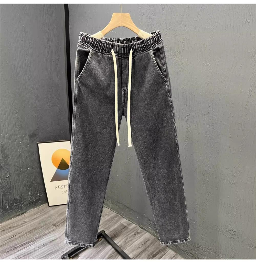 Men's Loose Fit Work Jeans Durable Construction Workers Casual Straight Leg Blue Denim Trousers for Spring Summer Autumn