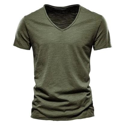 2025 New Brand Quality 100% Cotton Men T-shirt V-neck Fashion Design Slim Fit T-shirts Male Tops Tees Short Sleeve T Shirt Men