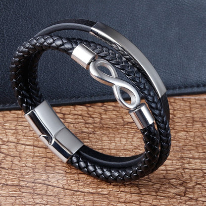 Pulseira de Aço Inoxidável Clássica de Couro Masculina, Corrente, Acessórios de Joias Elegantes para Pai e Namorado